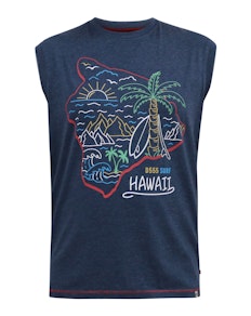 D555 Clifton Hawaii Island Printed Sleeveless T-Shirt Denim Marl